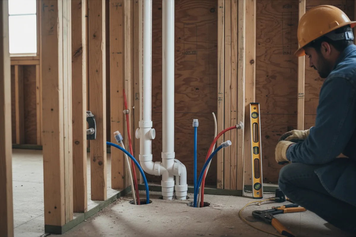 Drain and supply rough-in during Leak Detection in Beloit